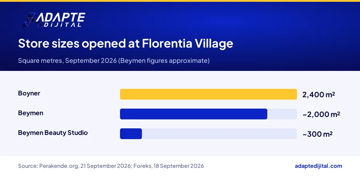 Floor area of the Boyner, Beymen and Beymen Beauty Studio stores opened at Florentia Village, compared in square metres
