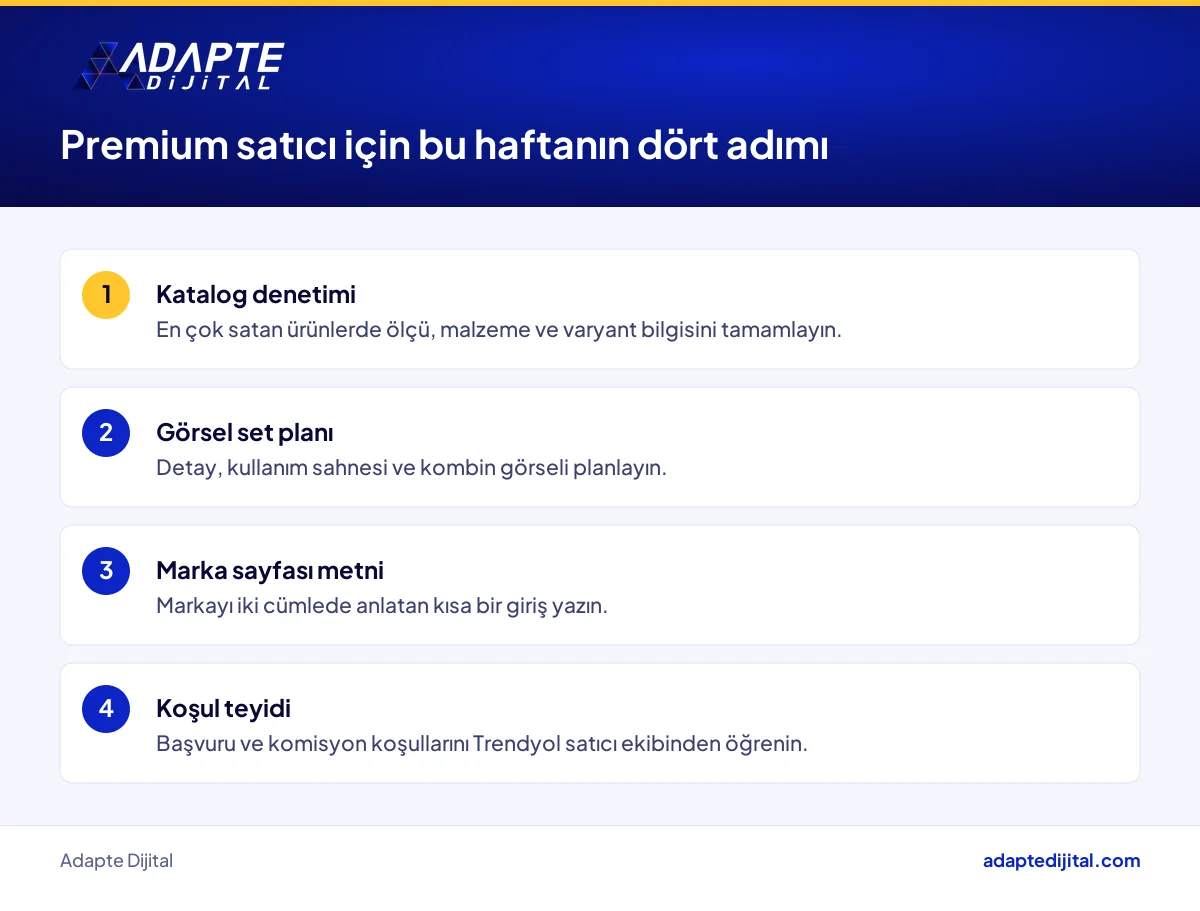 Premium markanın Trendyol Luxe öncesi katalog, görsel, marka sayfası ve teyit hazırlık listesi