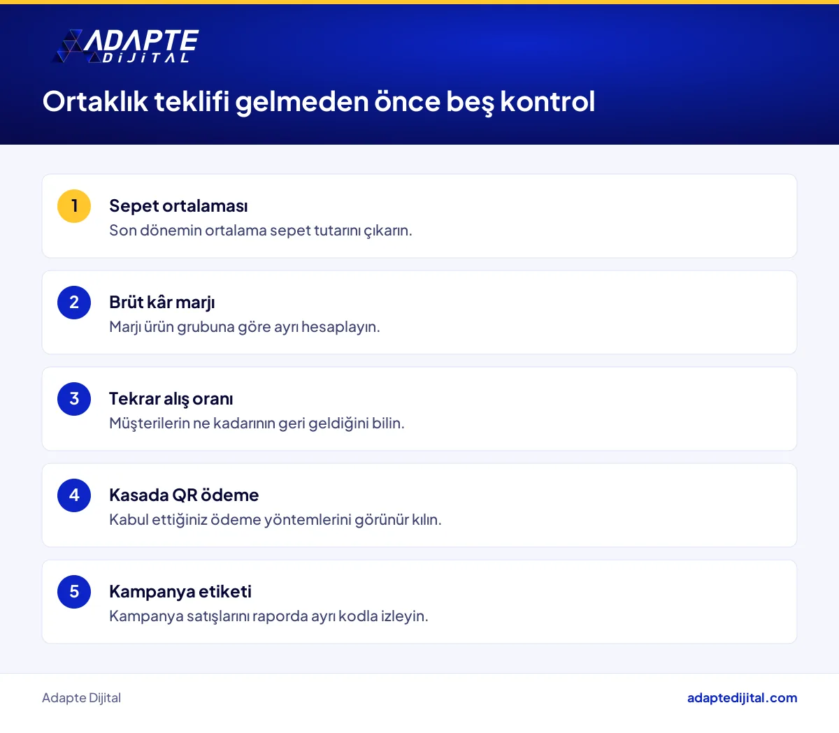 Cüzdan ortaklığı teklifi gelmeden önce işletme sahibinin hazırlayacağı beş maddelik kontrol listesi