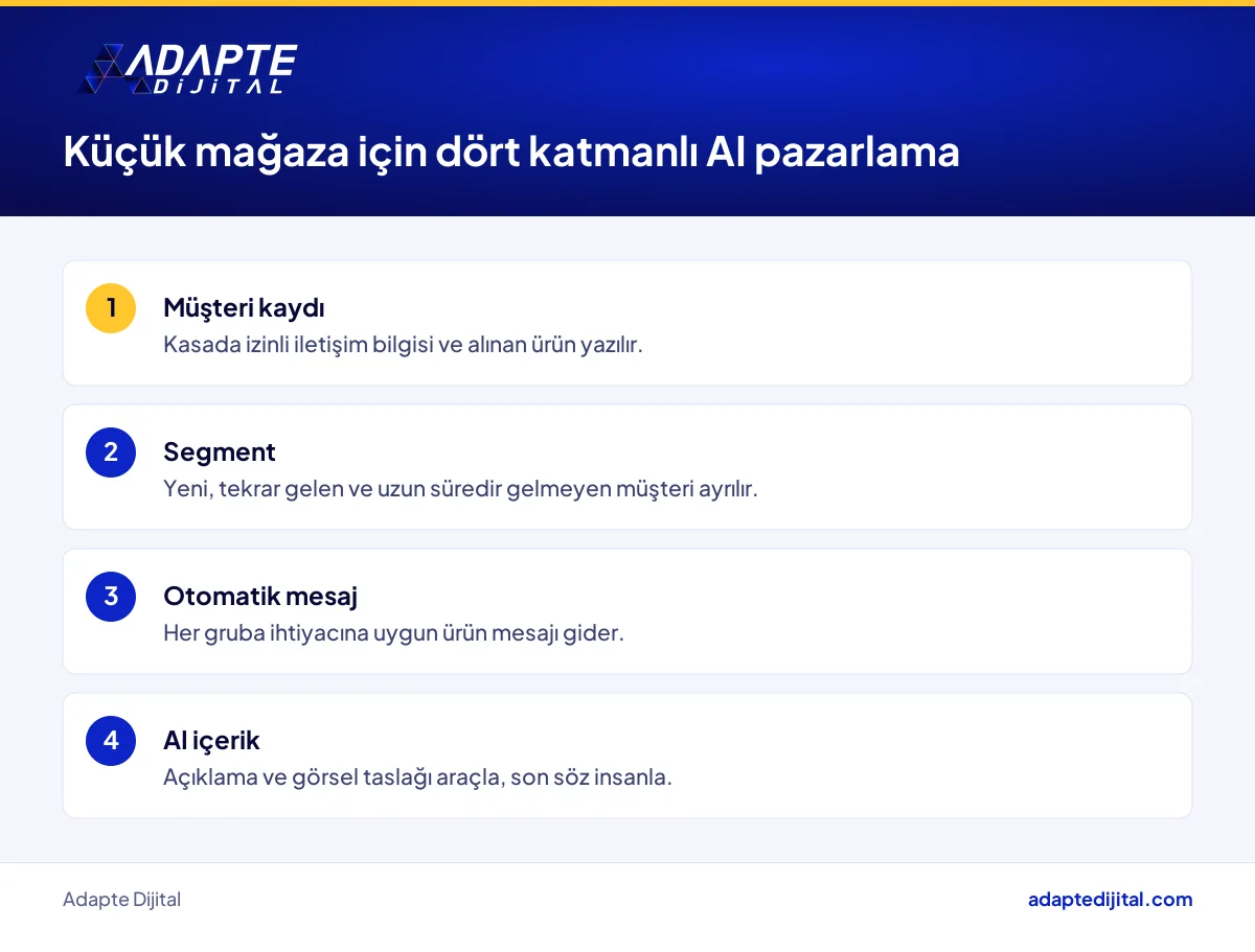 Küçük bir ev tekstili mağazası için müşteri kaydından AI içeriğe uzanan dört katmanlı pazarlama sistemi