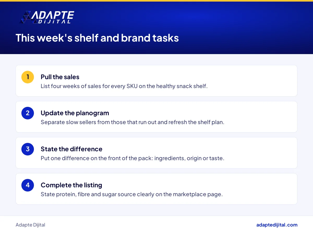 List of shelf and brand tasks for retailers and local snack brands after TRUBAR's arrival