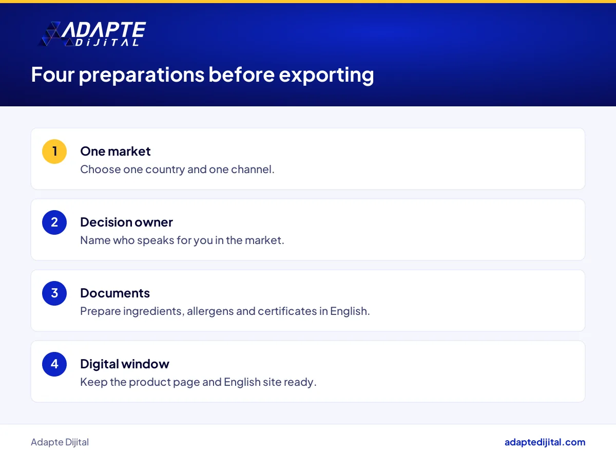 Four preparation steps a food producer planning to export should complete this week