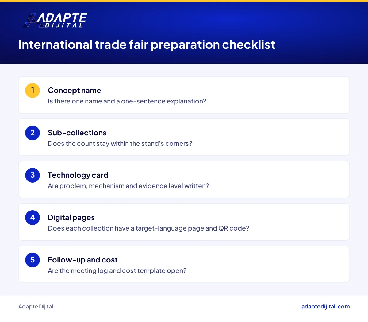 Checklist for an exporting manufacturer before and after an international trade fair