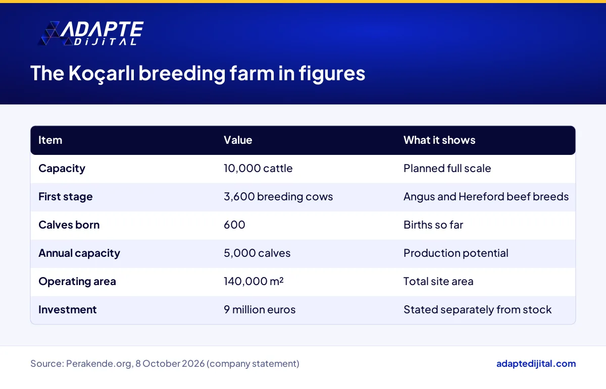 Capacity, area and investment figures for the Migros cattle breeding farm in Koçarlı