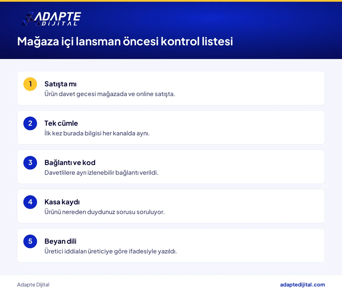 Kozmetik markasının mağaza içi lansman öncesinde tamamlaması gereken hazırlıkları gösteren kontrol listesi