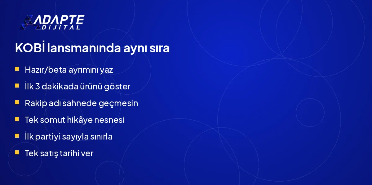 Tesla Roadster lansmanındaki altı tekniğin KOBİ lansmanına uyarlanmış altı adımı.